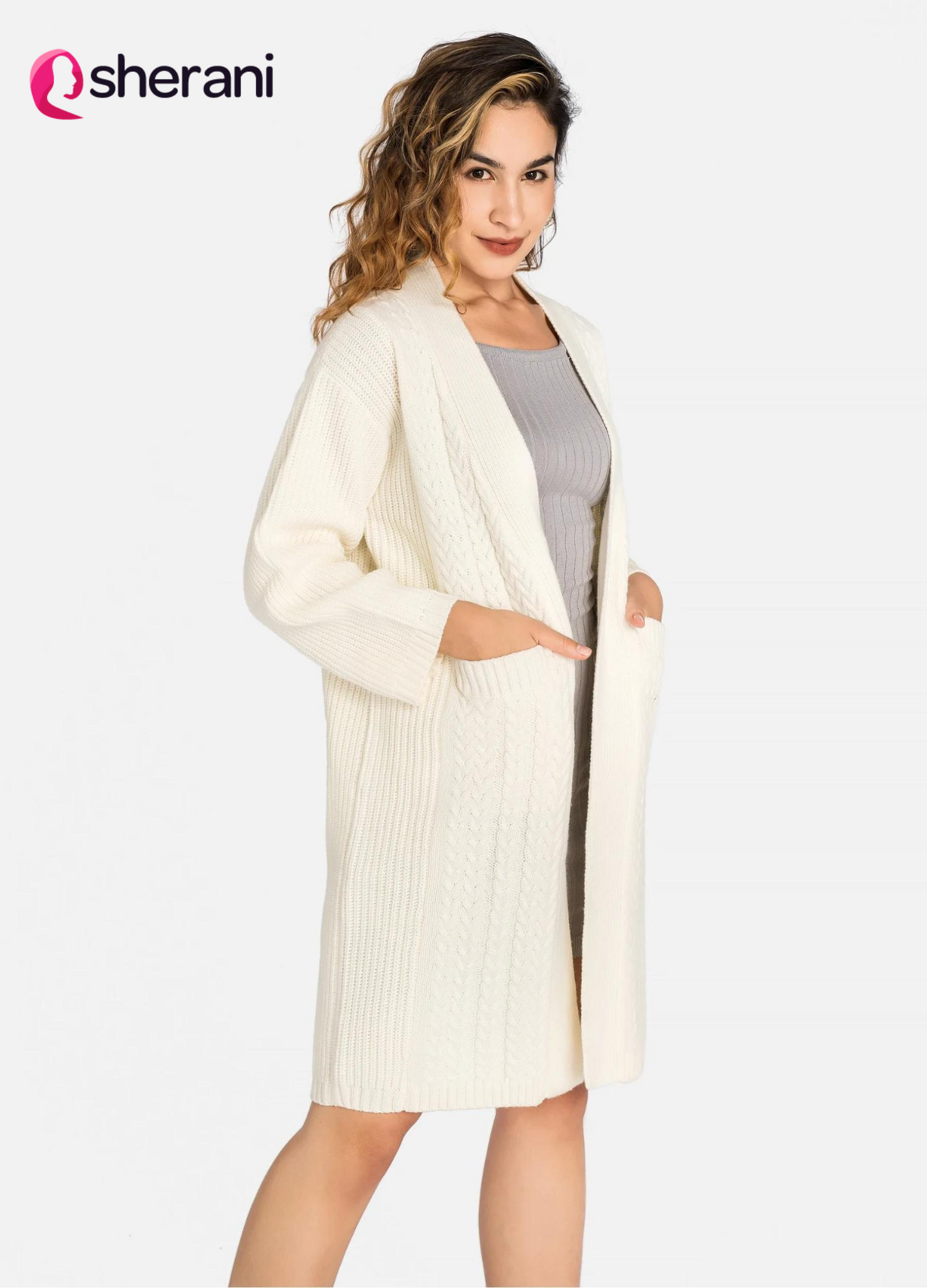 Sherani™ Cable Knit Cardigan with Patch Pockets